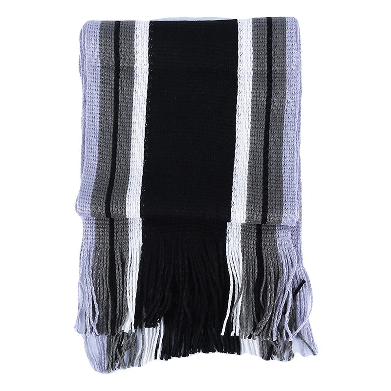 Classic Striped Outdoor Scarves Men Cashmere Soft Knitted Striped Scarf Long Tassel Neck Warmer Men'S Winter Scarf