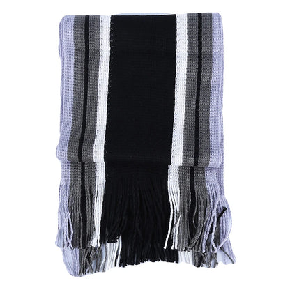 Bufandas clásicas de rayas para exteriores para hombre, bufanda de cachemira suave de punto a rayas, calentador de cuello con borlas largas, bufanda de invierno para hombre