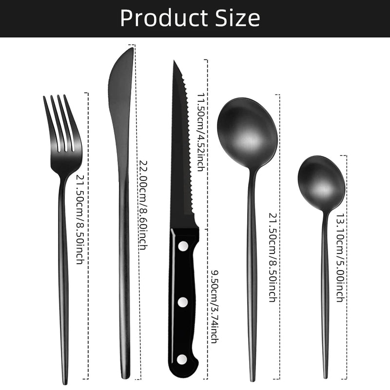 30pcs Black Dinnerware Set Stainless Steel Steak Knife Fork Coffee Spoon Teaspoon Flatware Dishwasher Safe Kitchen Tableware Set