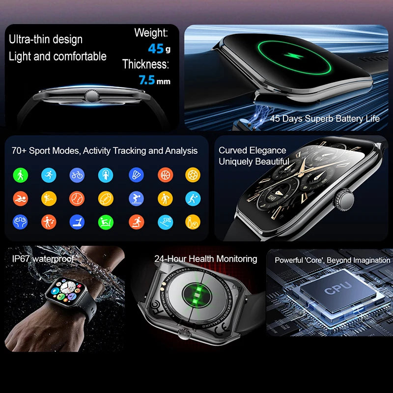 New For OPPO Ultra Thin Smart Watch Men Woman 1.96" HD AMOLED 70+Sports Mode Health Monitor Bluetooth Call Waterproof Smartwatch