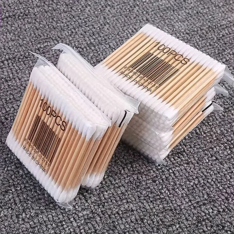 Hisopos de algodón de doble punta para desmaquillaje doméstico, limpieza de oídos, higiene, hisopos de algodón desechables de cabeza redonda.