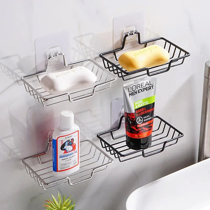 Jabonera de acero inoxidable para baño, soporte de pared sin perforaciones, bandeja para esponja de cocina, organizador, jabonera adhesiva para ducha