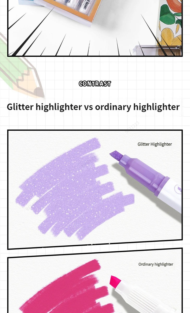 4 Colors/box Kawaii Glitter Highlighter Pen Pastel Fine Pastel Highlighter Marker Scrapbook Painted Stationery School Supplies
