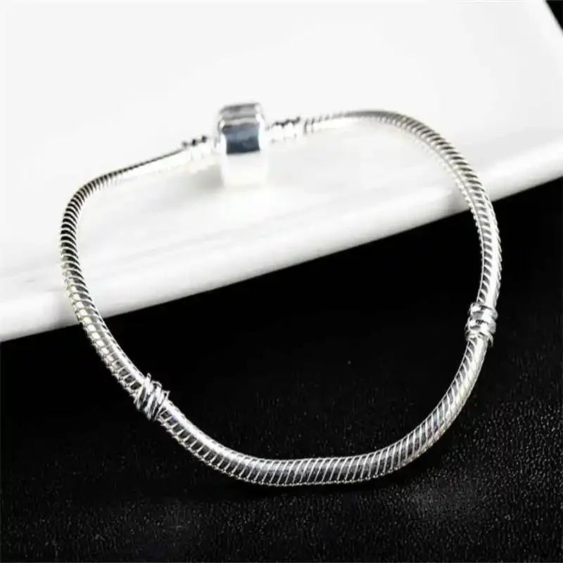 925 Sterling Silver Bracelet for Women, Famous Brand, Original Certified, DIY Charms, Beads, Snake Link Chain, Classic Wrist Jewelry 