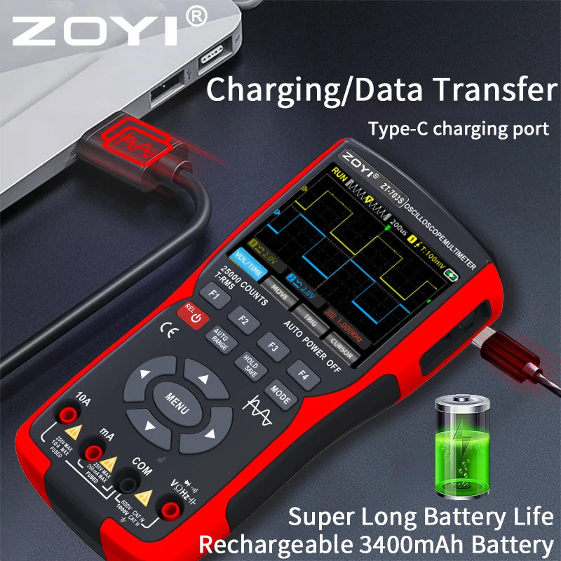 ZOYI ZT-703S Two-Channel Oscilloscope, Multifunction Signal Generator, 3-in-1 High-Precision Electrician Tool