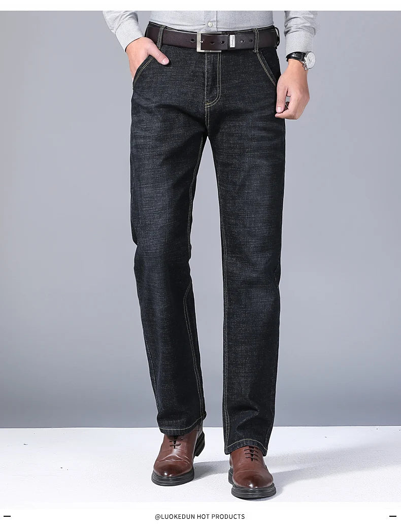 New Men's Light Luxury Stretch Slim Fit Pants Comfortable Soft Business Fashion Straight Casual Denim Trousers Male Brand Clothing