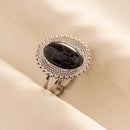 1pc Boho Turquoise Ring Stainless Steel Black Stone Silver Color Adjustable Ring Women Ethnic Ring Bohemian Jewelry Gift No Fade
