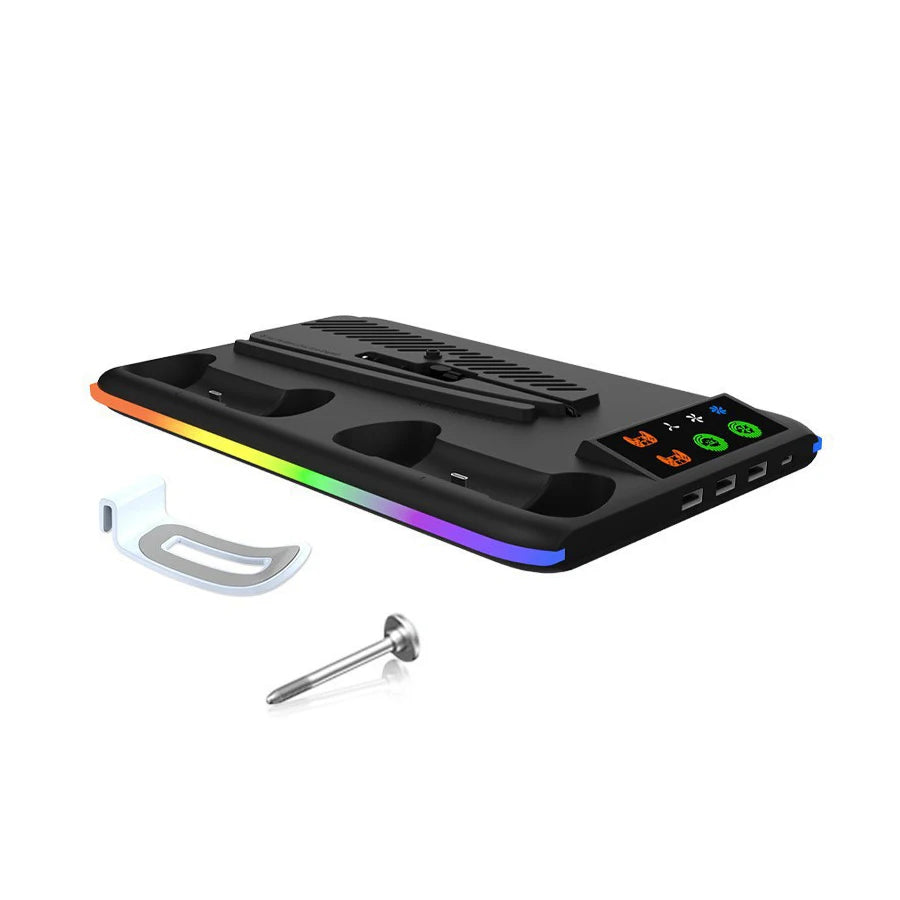 For PS5/Slim/Pro Cooling Stand with LED Controller Charging Station, 3-Gear Cooling Fan for PlayStation 5 Console Accessories