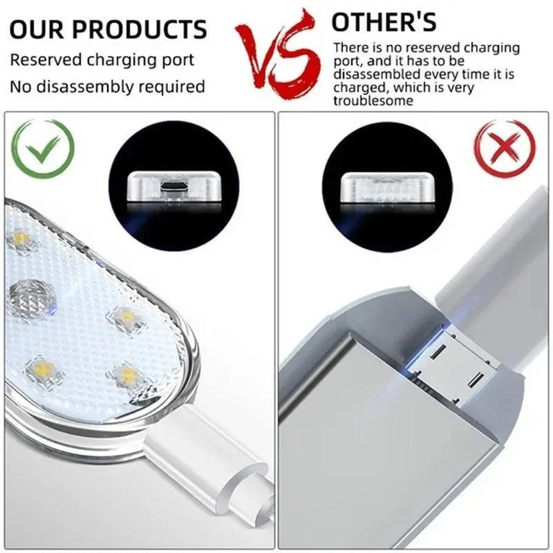 Luces LED inalámbricas para interior de coche, luces LED para interior de coche, luz de neón recargable por USB