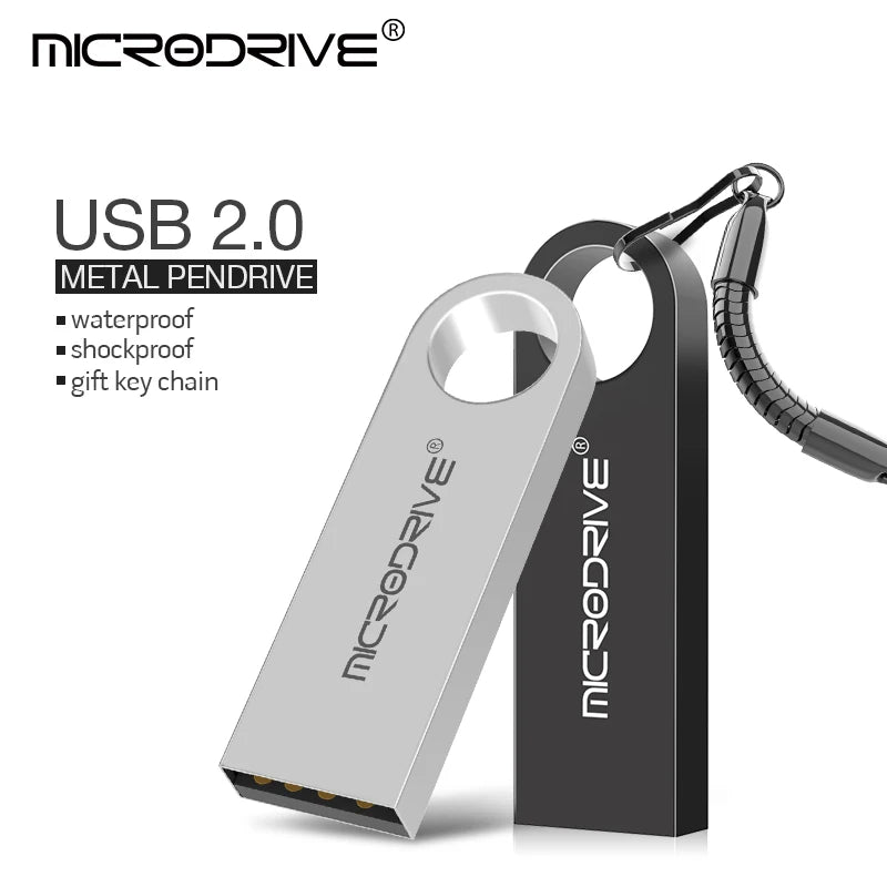 Waterproof USB Flash Drive, Pen Drive, 4GB, 8GB, 16GB, 32GB, 64GB, Metal Pendrive, Card Memory Stick Drives, U Disk with Key Ring