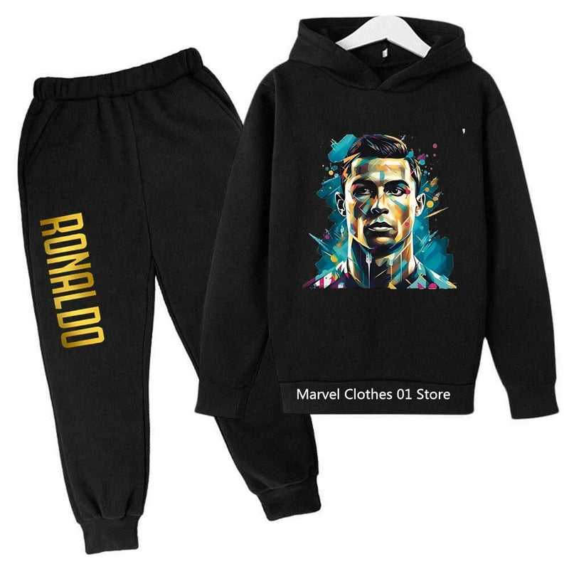 2024 Cristiano Ronaldo CR7 Cosplay Costumes Kids Football Idol Hoodie Set Pants Kids Boys High Quality Tops Girls Clothing Sets