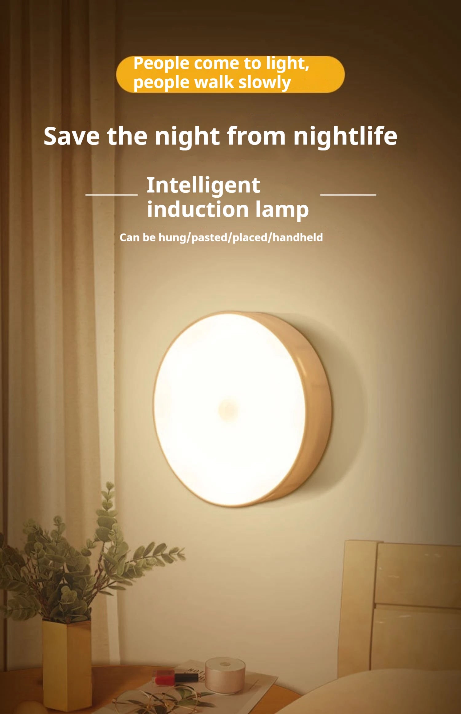 1 Luminária Noturna com Sensor de Movimento – Lâmpada LED Sem Fio para Quarto, Escada, Closet e Decoração de Ambientes