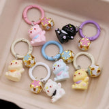 1/6Pcs Colorful Cat Bell Keychains for Friends Backpack Phone Pendant Hangings Couple Cartoon Animal Paw O-shaped Keychains