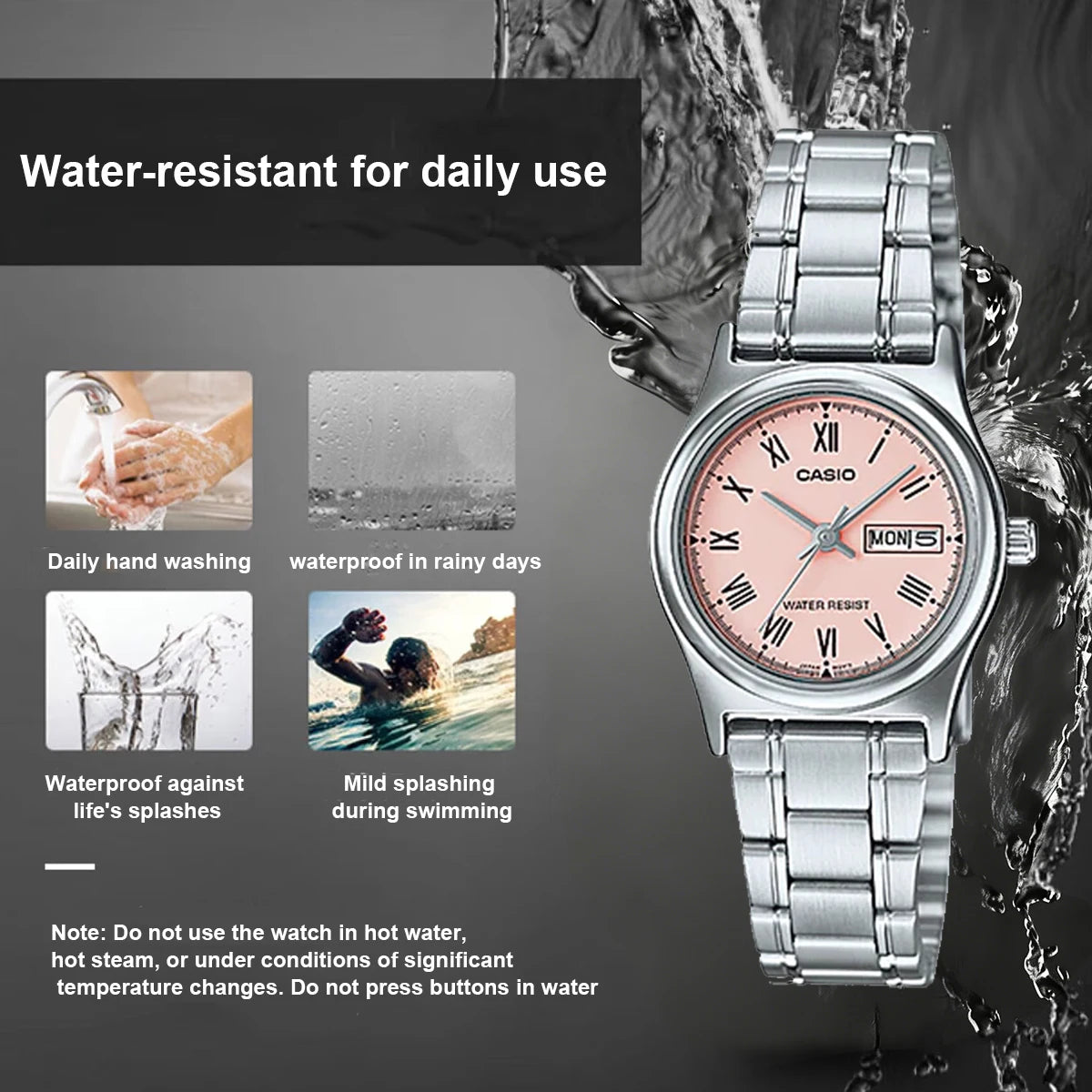 Relógio feminino Casio elegance quartzo - aço inoxidável  calendário duplo resistente a agua 30m