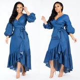 Popular Women's Casual Women's Ruffled Lantern Sleeves V-Neck Elegant Denim Dress Sexy Dress Dresses for Women Party