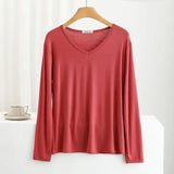 Modal Bottoming Tshirt Long sleeves thin Mask T-shirts Solid color V-Neck Base Tee Tops Plus size loose undershirt all match