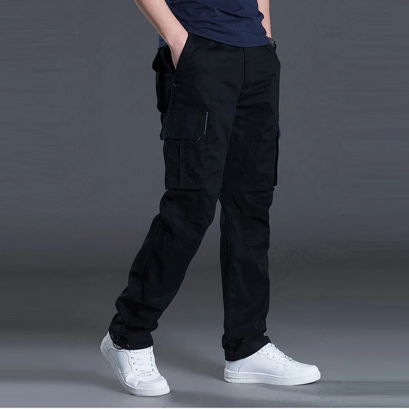 2025 Cotton Multi Flap Pockets Men's Straight Leg Cargo Pants Loose Casual Outdoor Pants Men's Work Pants For Hiking Tactical