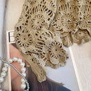 Casual Long Sleeve Elegant cardigan Beading O-neck Chic Vintage Hook Flower Hollow Out Top Plus Size Clothing