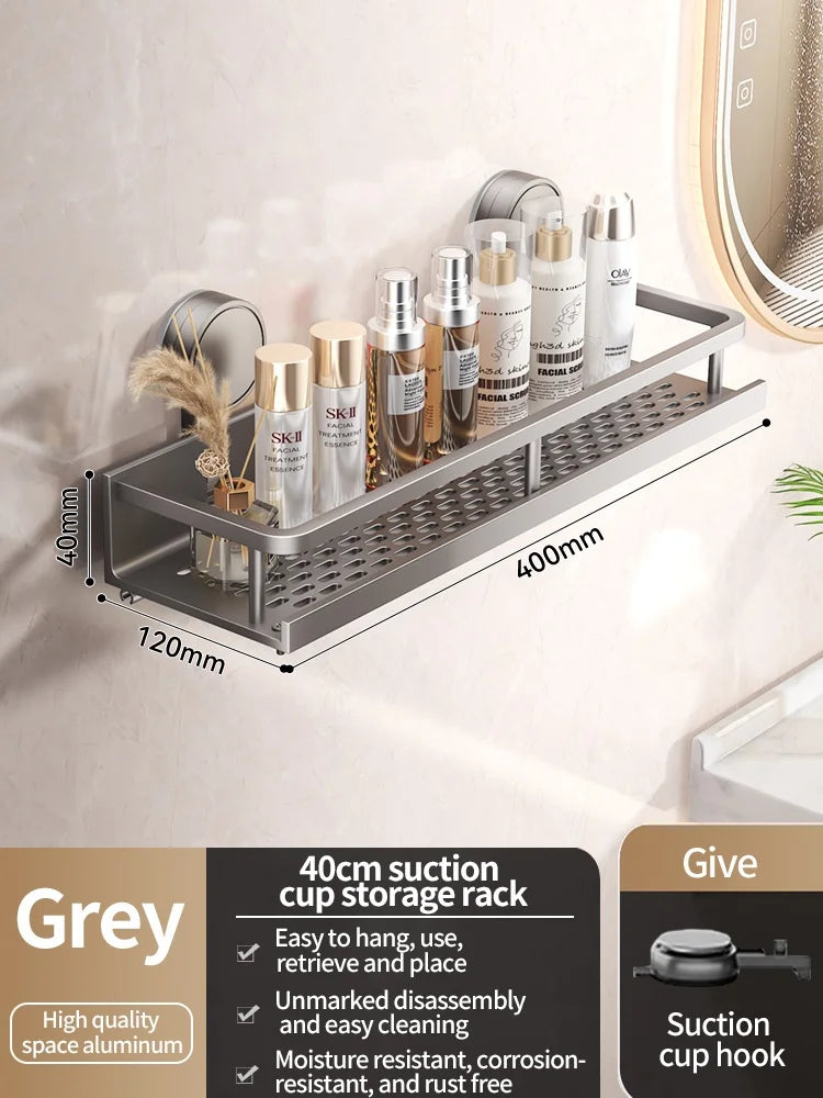 Estante de baño con ventosa sin taladro, estante para baño, espacio para inodoro, estante colgante de aluminio, organizador de baño para colgar en la pared