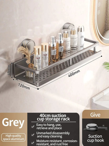 Estante de baño con ventosa sin taladro, estante para baño, espacio para inodoro, estante colgante de aluminio, organizador de baño para colgar en la pared
