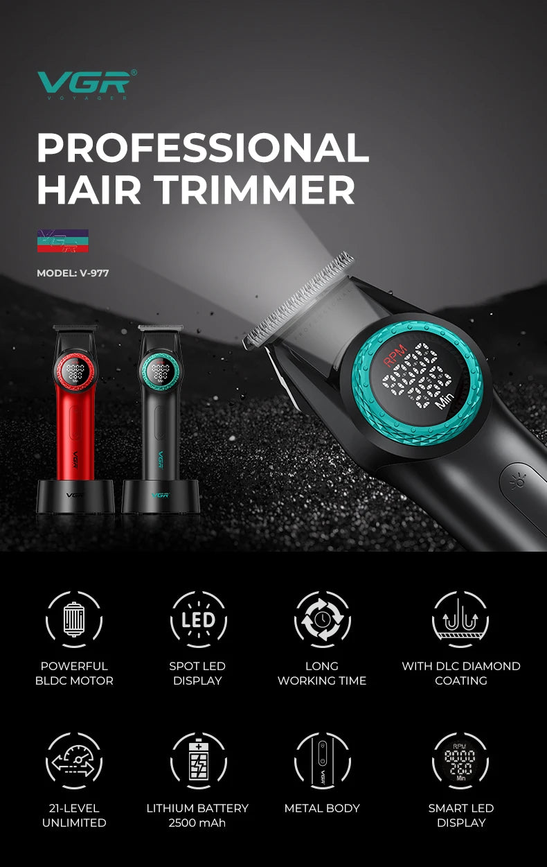 VGR 001 977 new hair trimming set high-end men's hair clipper intelligent digital display electric carving and whitening trimmer