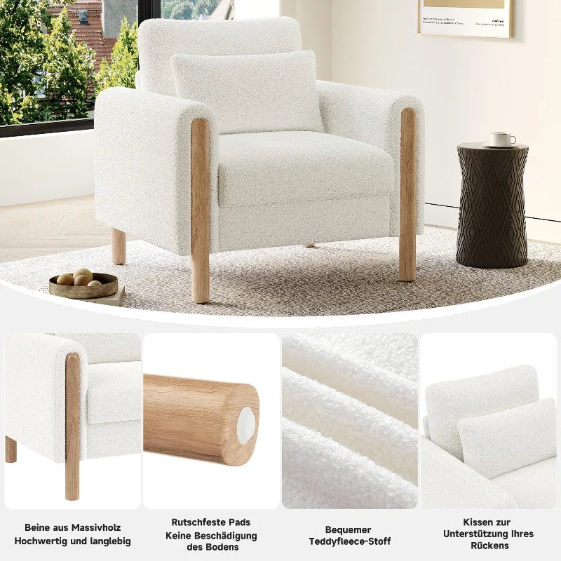 Modern armchair with thick cushions and a soft seat, suitable for reclining in the living room, office, or bedroom.