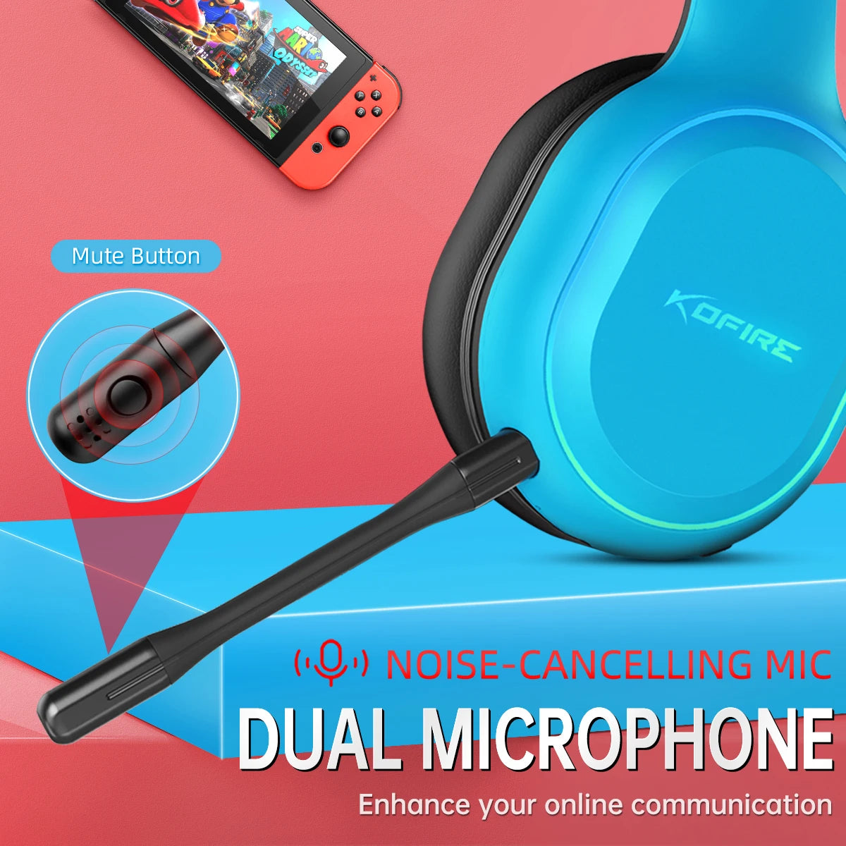 KOFIRE UT-01 Wireless Gaming Headset for Nintendo Switch Lite OLED Model, 2.4GHz Ultra-Low Latency BT  Headphone with Microphone