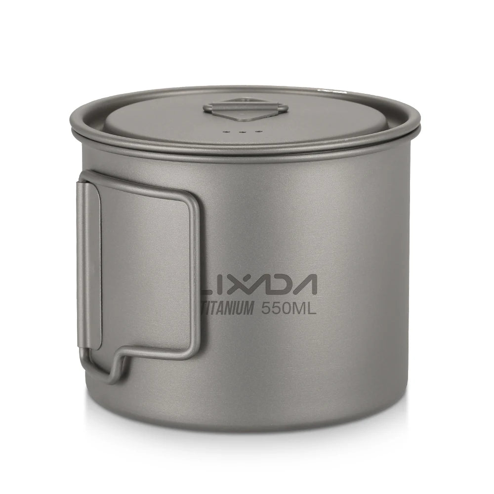 Taza de agua ultraligera de titanio Lixada con asa plegable, portátil para exteriores, camping, picnic, 300 ml/350 ml/550 ml/650 ml