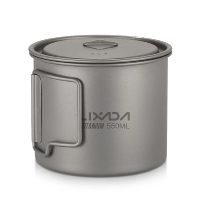 Taza de agua ultraligera de titanio Lixada con asa plegable, portátil para exteriores, camping, picnic, 300 ml/350 ml/550 ml/650 ml