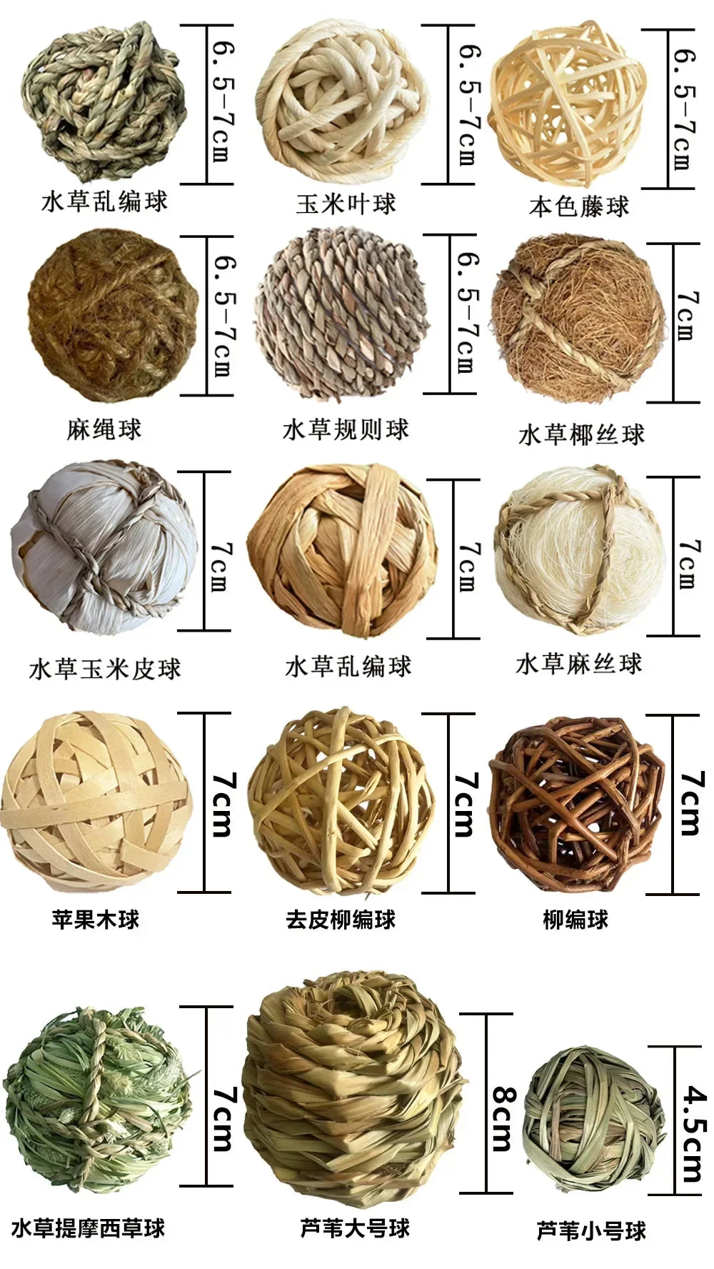 Natural Grass Chew Ball Toy for Guinea Pigs, Rabbits & Hamsters - Interactive Braided Small Animal Toys with Safe Edible Fibers