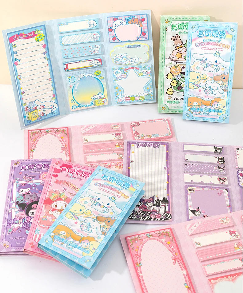 Cute Cartoon Sticky Notes Set 9 Designs 180 Sheets Foldable Memo Pads for Office School Journaling and Desk Organization