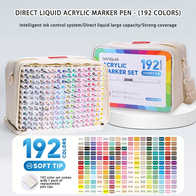 Languo 9pcs/box Soft Brush Acrylic Marker Pen Set, DIY Hand Drawn, Paint Art Markers pens, Student Graffiti Acrylic Paint Pens, M720