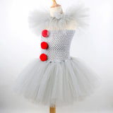 Fantasia Infantil de Palhaço Pennywise Assustador para Meninas – Vestido de Tule com Babados e Sem Mangas, Inclui Acessórios Completos – Ideal para Festas de Aniversário, Bailes de Máscaras e Halloween