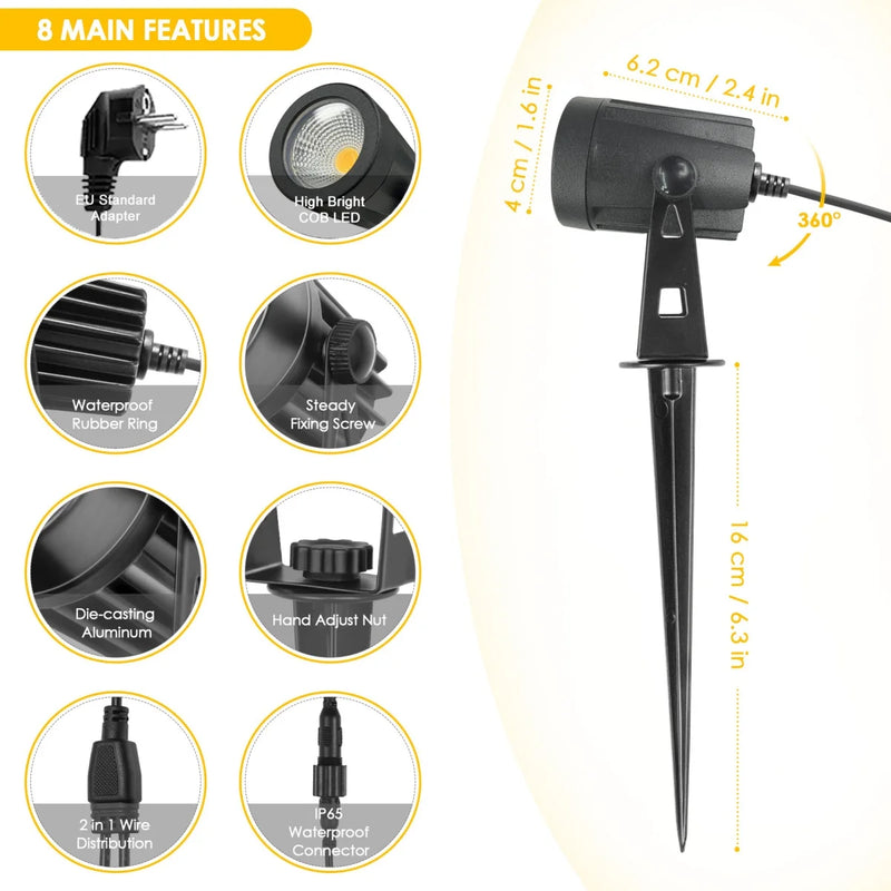 Outdoor LED Spotlight, 6 Pack Garden Lamp, Waterproof IP65 Outdoor Spotlight Lighting for Christmas Halloween Garden Decoration