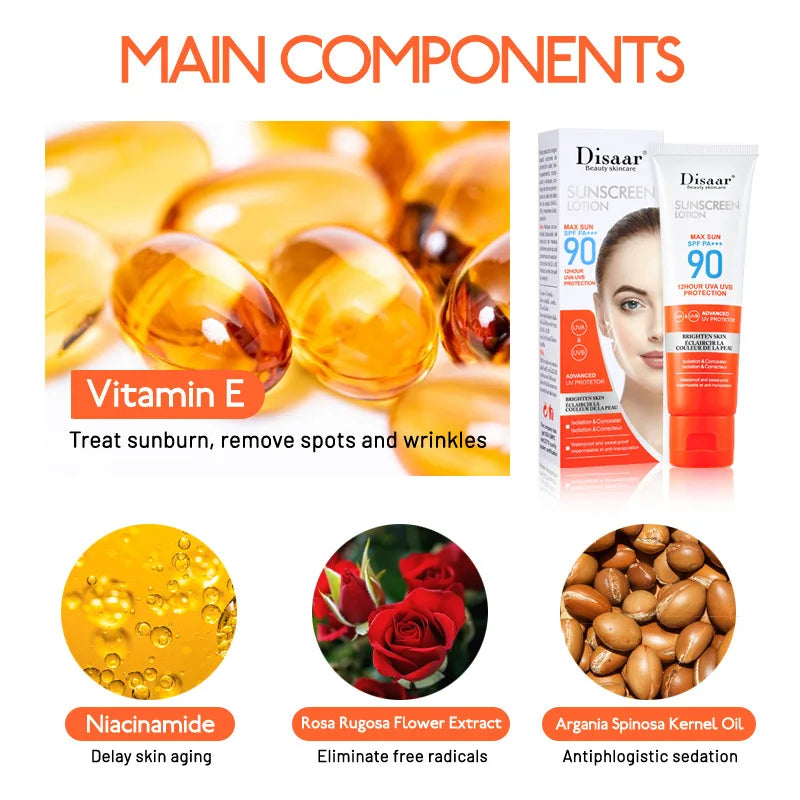 50ml protetor solar corporal facial clareamento creme solar protetor de pele creme anti-envelhecimento óleo-controle hidratante spf 90 +++ rosto