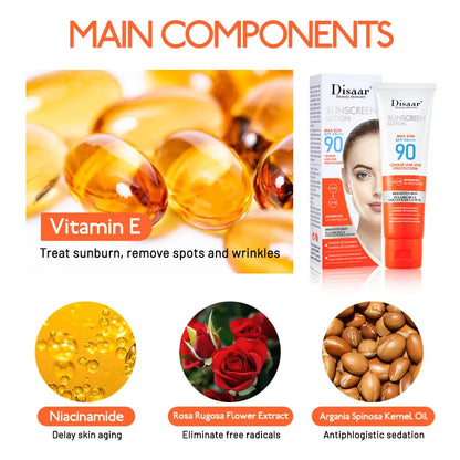 50ml protetor solar corporal facial clareamento creme solar protetor de pele creme anti-envelhecimento óleo-controle hidratante spf 90 +++ rosto