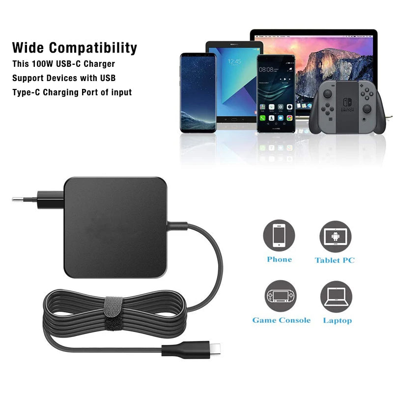 100W USB C Laptop Adapter Wall Charger 96W 87W 65W Fast Charging for MacBook iPad Pro 2018 HP Dell ASUS Lenovo Yoga Huawei Power