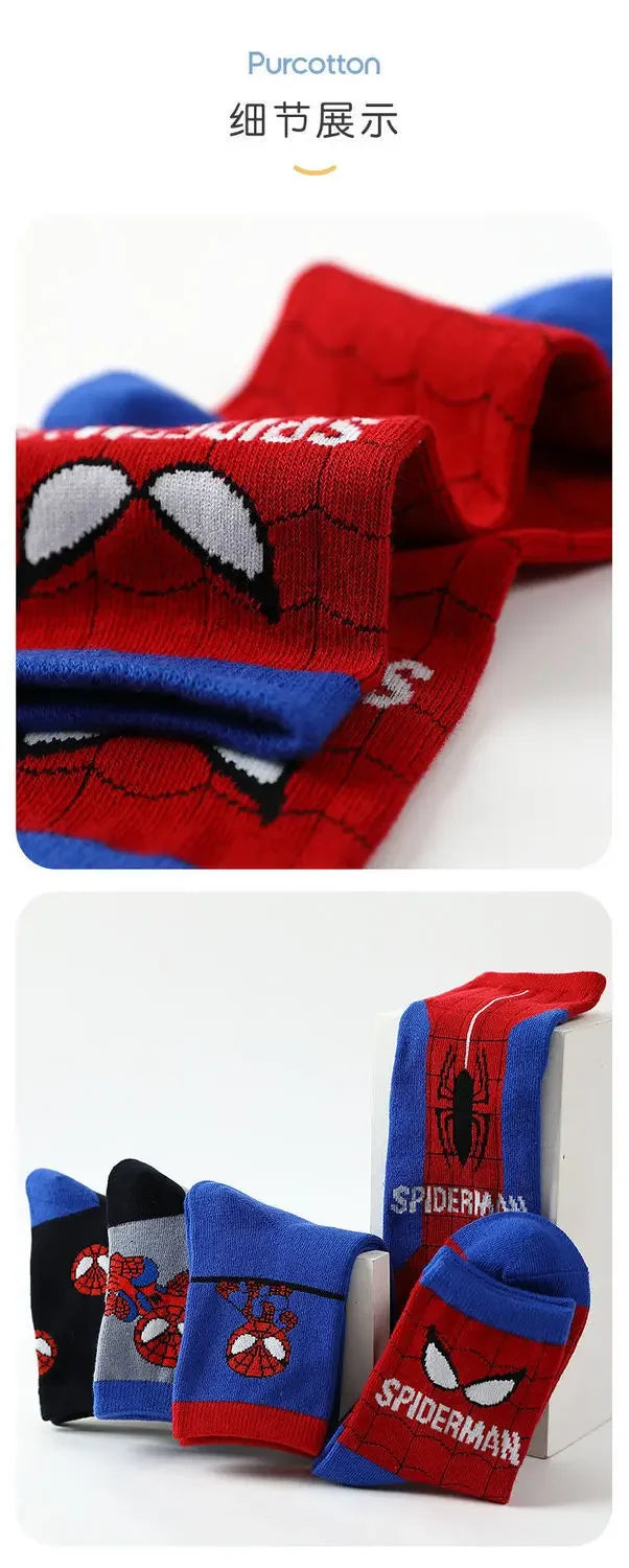 Disney Socks Kids Baby Socks Spiderman Cartoon Anime Hero Cotton Boys Tube Sock Children Autumn Winter Kids Socks Random 1pairs