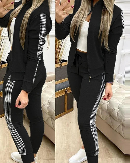 Roupa de duas peças para senhoras, terno com gola entalhada, jaqueta de manga comprida, calça casual elegante roupa de trabalho de escritório, moda, 2023