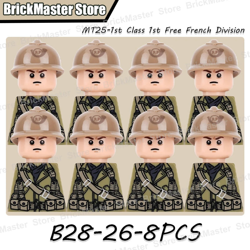 WW2 French Soldier Figure Building Blocks Military War Weapon Medical Officer Army Infantry Warrior Cavalry Gun Bricks Toy Gifts