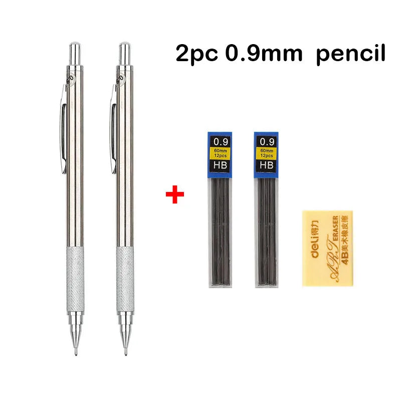 Mechanical Pencil Set 0.3 0.5 0.7 0.9 1.3 2.0mm Full Metal Art Drawing Painting Automatic Pencil with Leads Office School Supply