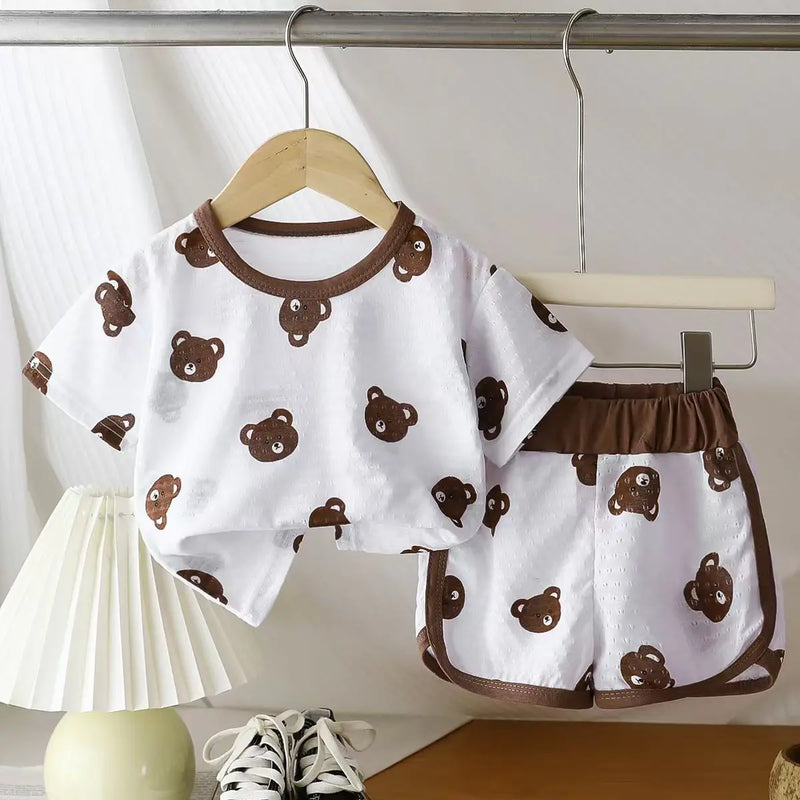 Summer Children Korean Style Clothing Set for Boys and Girls Short-sleeved Shorts Casual Sportswear Cute Bear 2Pcs