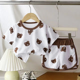 Summer Children Korean Style Clothing Set for Boys and Girls Short-sleeved Shorts Casual Sportswear Cute Bear 2Pcs