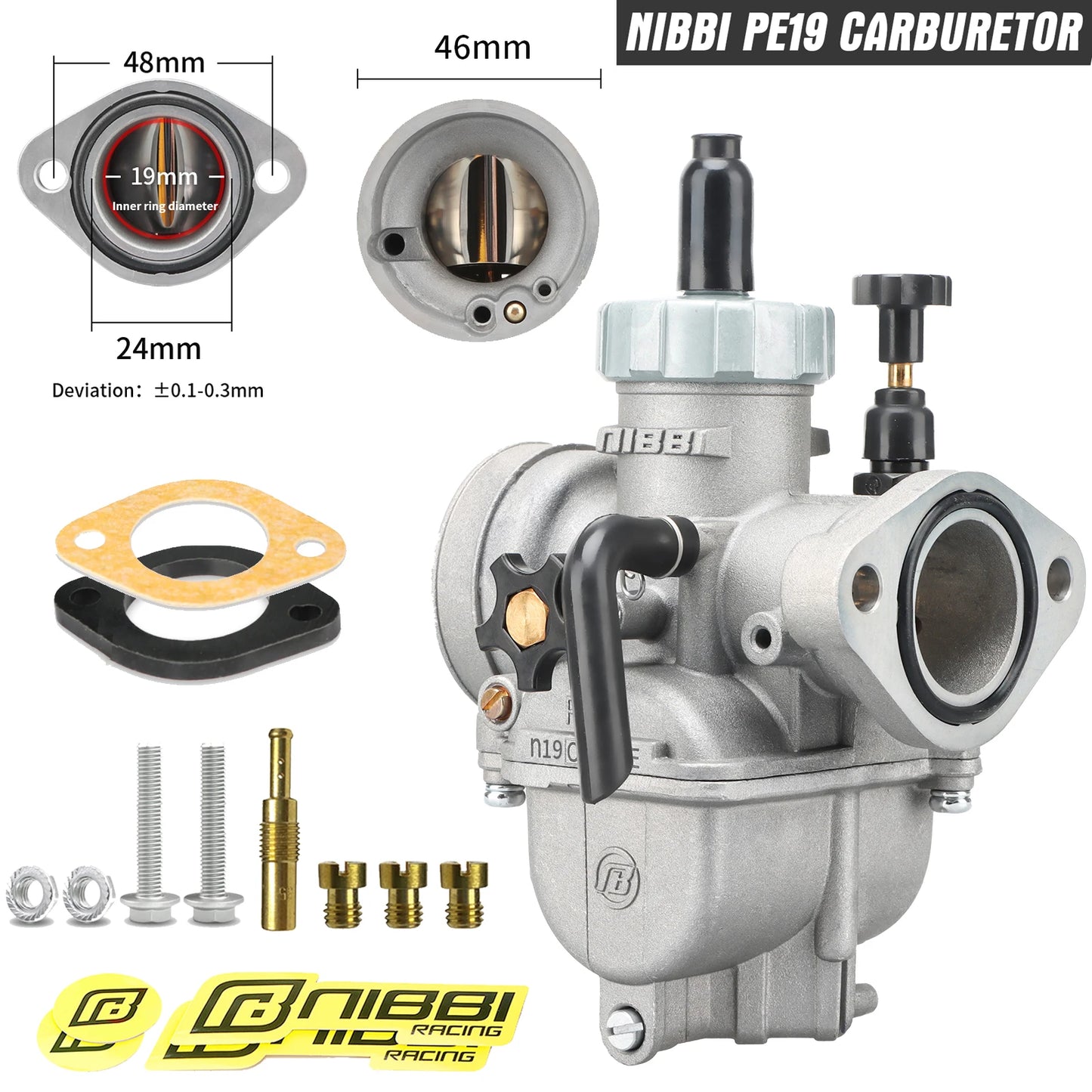 NIBBI PE19mm/PE22mm/PE24mm/PE26mm/PE28mm Flange Carburetor for Motorcycle 2T 4T GY6 Engine 100cc-250ccATV Yamaha Racing Pitbike