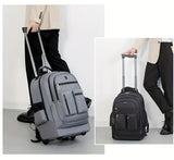 Large Capacity Travel Backpack With Wheels, Multi Layer Trolley Luggage Bag, Multifunctional Weekender Overnight Bag Rucksack