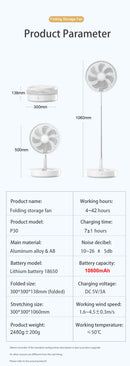 P30 Rechargeable Standing Fan 12 Inch 10800mAh Electric Folding Fan for Desktop Floor Wireless Portable Fans for Home Camping