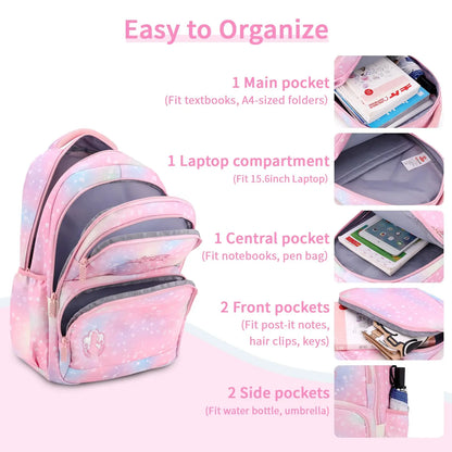 School Backpack Girls 3 Pieces with Lunch Bag Pencil Case 22 Litre Breathable School Bag Teenager Girls for 3-9 Grades Backpack