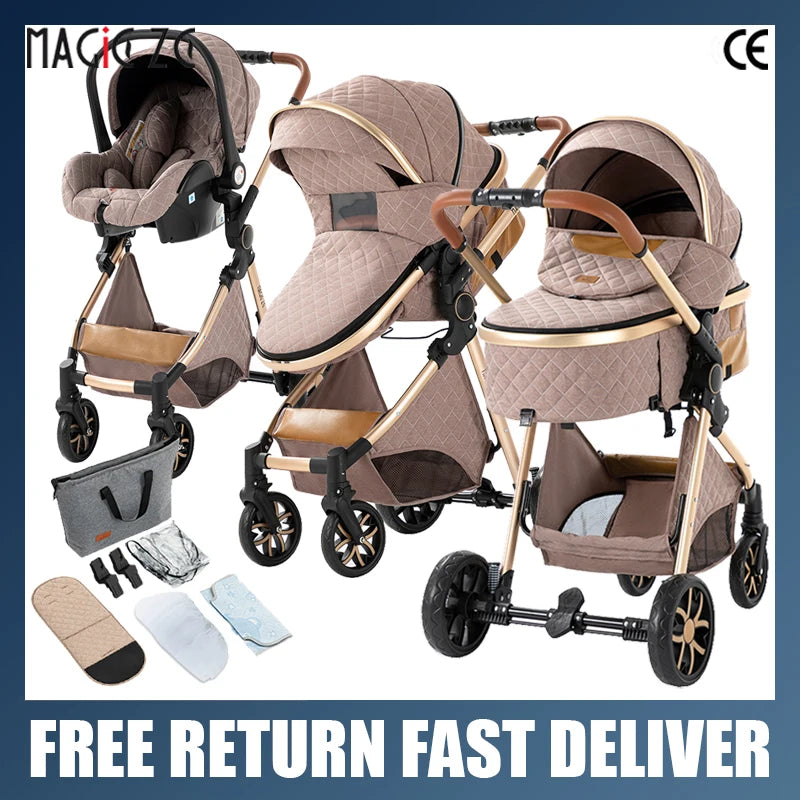 Baby Stroller 3‑in‑1 Travel System Pushchair Lightweight Pram from Birth All‑Terrain Baby Buggy Compact Fold Stroller Summer