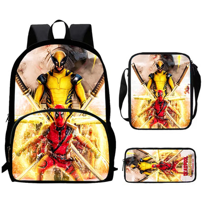 Mochilas para niños de 3 piezas con dibujos animados de DEADPOOL y WOLVERINE, mochila para estudiantes, bolso de hombro, estuche para lápices, regalo perfecto para niños y niñas.