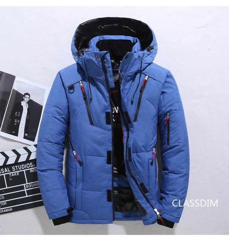 New Winter Men Hooded Casual  Puffer Jackets White Duck Down Coats High Quality Male Outdoor Windproof Warm Winter Parkas Size 5